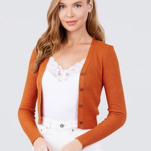 Women's Long Sleeve V-neck W/button Down Crop Cardigan Size-M NWT
